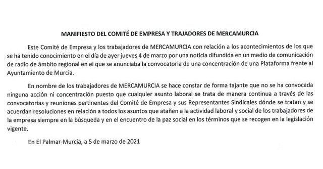 Comunicado del Comité de Empresa de MercaMurcia - 1, Foto 1