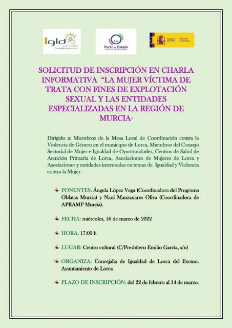 La concejalía de Igualdad de Lorca organiza tres charlas incluidas en la programación del 8 de marzo, Día internacional de la Mujer - 1, Foto 1