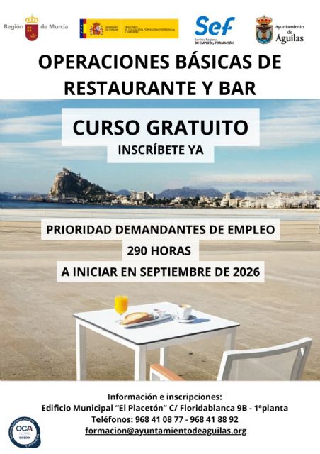 Águilas impulsa el empleo con certificados profesionales gratuitos en hostelería y atención sociosanitaria para personas desempleadas - 2, Foto 2