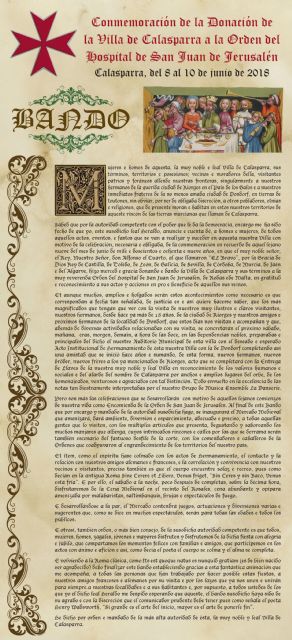El Ayuntamiento de Calasparra presenta la programación con motivo de la Conmemoración de la Donación de la Villa a la Orden de San Juan de Jerusalén - 1, Foto 1