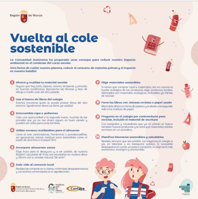 El Gobierno regional plantea una 'Vuelta al cole sostenible' mediante un decálogo de consejos - 1, Foto 1