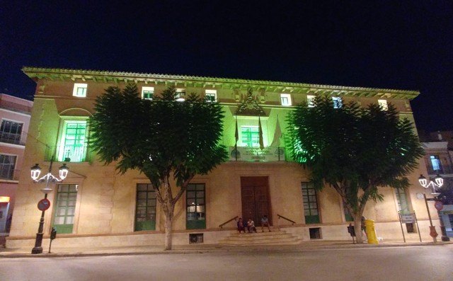 La fachada del Ayuntamiento se ha iluminado de color verde durante este fin de semana con motivo del Día Nacional de la Artritis, Foto 1