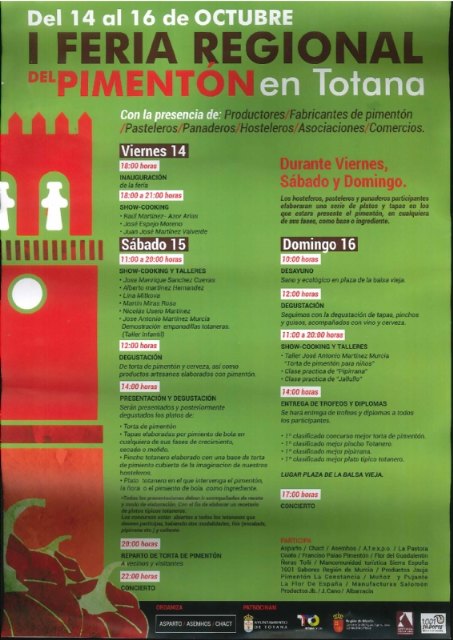 Totana acogerá la I Feria Regional del Pimentón, que tendrá lugar del 14 al 16 de octubre en la plaza de la Balsa Vieja, Foto 2