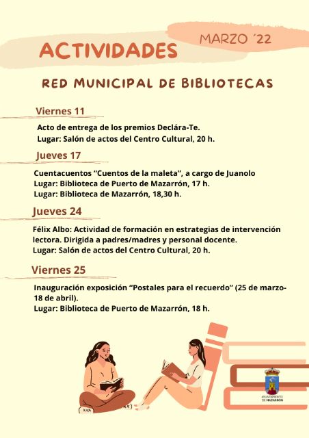 Consulta aquí las actividades de la red municipal de bibliotecas del municipio de Mazarrón durante el mes de marzo, Foto 1