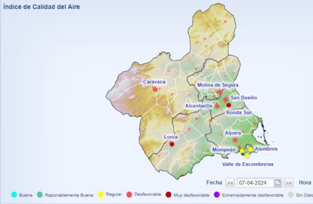 Activado el Nivel Preventivo por partículas en suspensión en la estación de La Aljorra y superado el Umbral de Información en Alumbres - 1, Foto 1