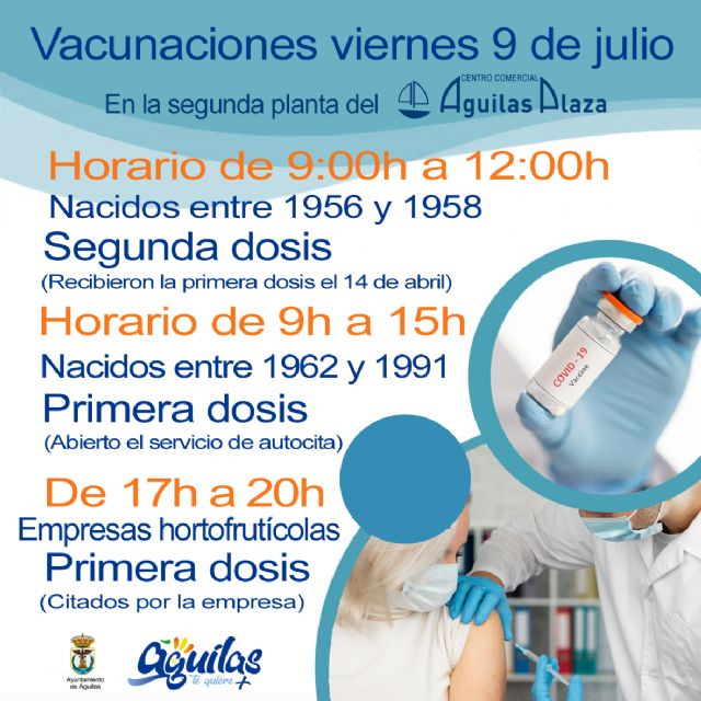 El próximo viernes 9 de julio se llevará a cabo una nueva jornada de vacunaciones masivas en la segunda planta del Centro Comercial Águilas Plaza - 1, Foto 1