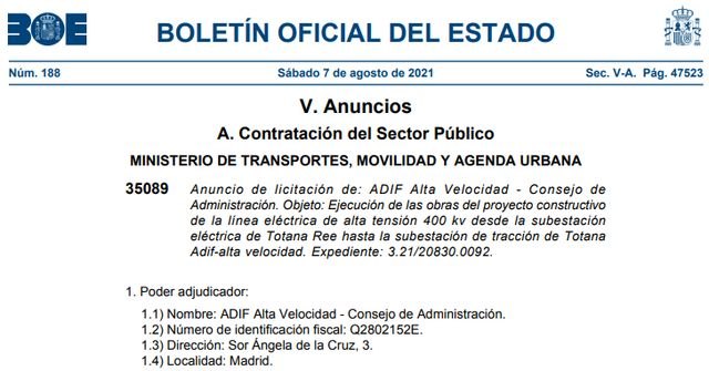 El BOE publica hoy el anuncio de licitación de la línea eléctrica de alta tensión de la catenaria del AVE en Totana, Foto 2