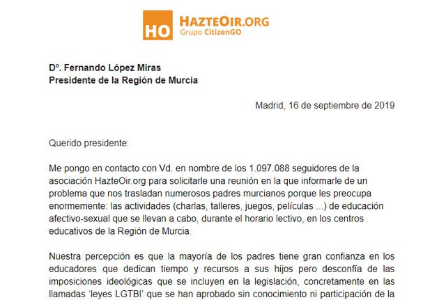 HazteOir.org: “Los presidentes de Andalucía, Murcia, Castilla y León y Madrid deben aclarar si están a favor del derecho de los padres a educar - 1, Foto 1