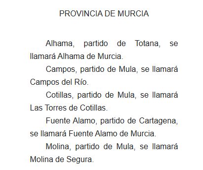 En el año 1916 cinco municipios murcianos cambiaron su nombre por Decreto del Gobierno de la Nación - 2, Foto 2