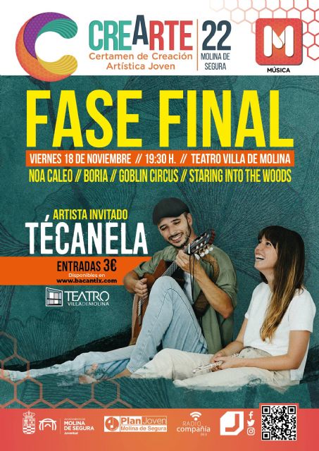 La fase final de la modalidad de música del Certamen de Creación Artística Joven CREARTE 2022 de Molina de Segura se celebra el viernes 18 de noviembre con TÉCANELA como artista invitado - 1, Foto 1