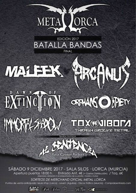 6 bandas procedentes de toda España se darán cita el sábado en la Sala Silos con el objetivo de ganar la 4ª edición de la Batalla de Bandas Metal Lorca 2017 - 2, Foto 2
