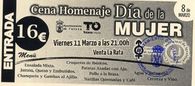La cena conmemorativa del Día de la Mujer de Totana será este viernes en el restaurante Venta La Rata, Foto 1