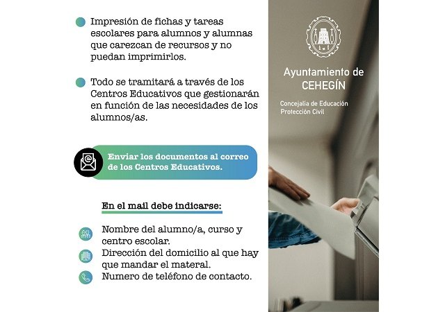 Cehegín ofrece un servicio gratuito de impresión de tareas escolares para los alumnos del municipio sin recursos - 1, Foto 1