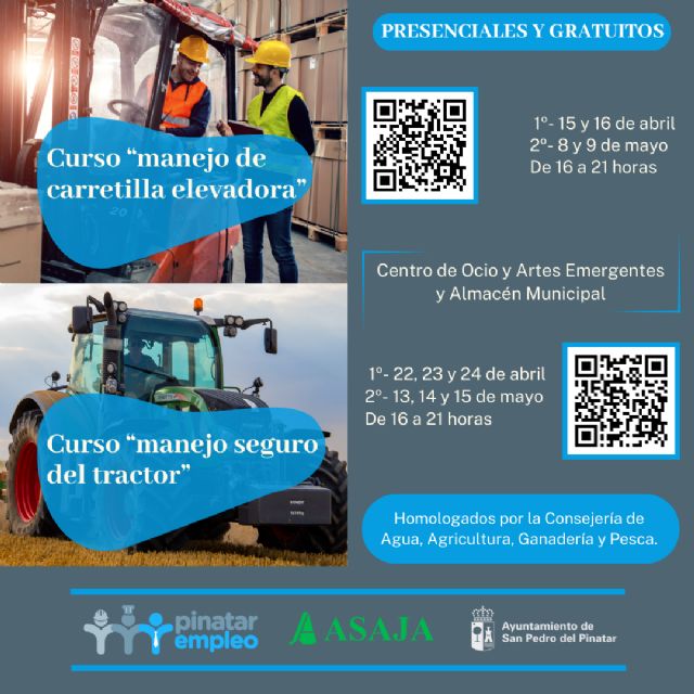 El Ayuntamiento de San Pedro del Pinatar oferta cursos de manejo de carretilla elevadora y de tractor - 1, Foto 1