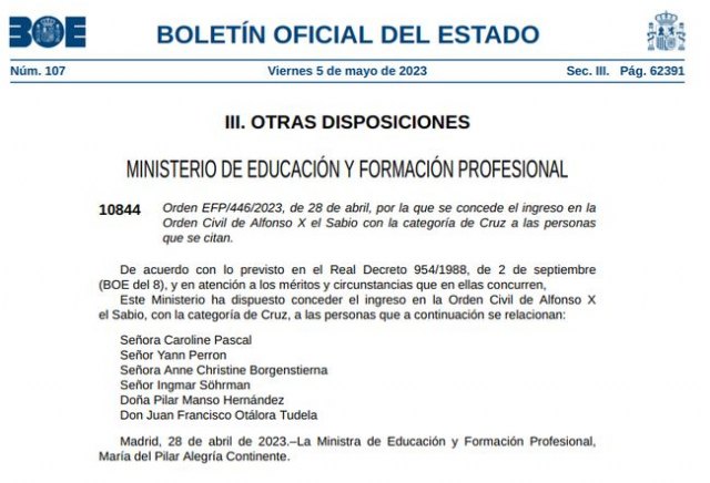Juan Francisco Otálora es distinguido con la Cruz de la Orden Civil de Alfonso X el Sabio por su destacada trayectoria en la educación y cultura, Foto 2