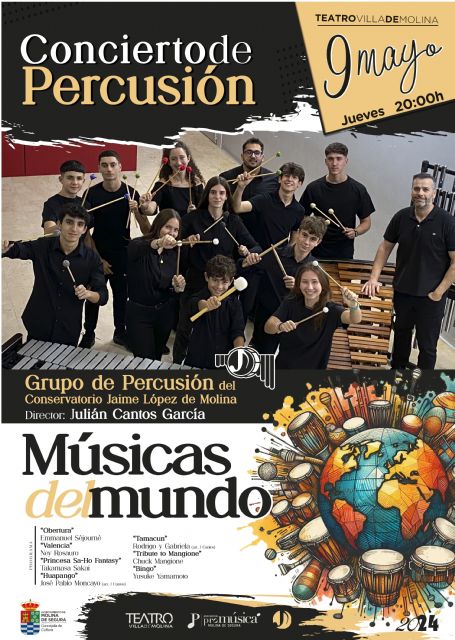 El Grupo de Percusión del Conservatorio de Música Maestro Jaime López ofrece el concierto MÚSICAS DEL MUNDO el jueves 9 de mayo en el Teatro Villa de Molina - 1, Foto 1