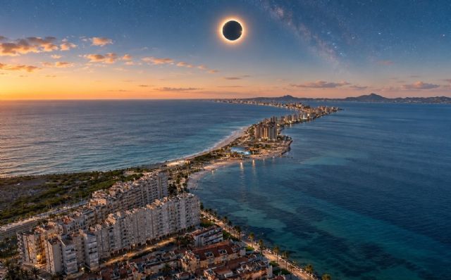 El eclipse se podrá observar desde La Manga mediante una experiencia protagonizada por el sol, las Perseidas y el Mar Menor