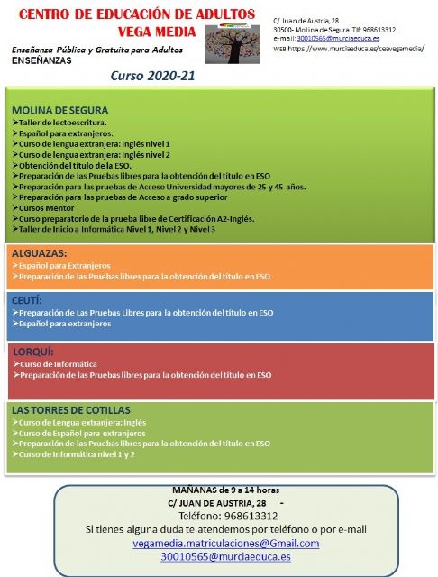 Abierto el plazo de solicitud de matrícula para el Centro Comarcal de Educación de Adultos Vega Media de Molina de Segura hasta el día 11 de septiembre - 1, Foto 1