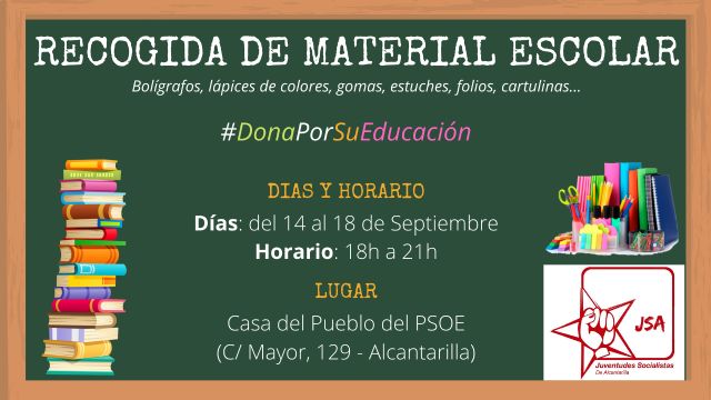 Juventudes Socialistas de Alcantarilla organiza su tercera recogida de material escolar para las familias del municipio que lo necesiten - 1, Foto 1