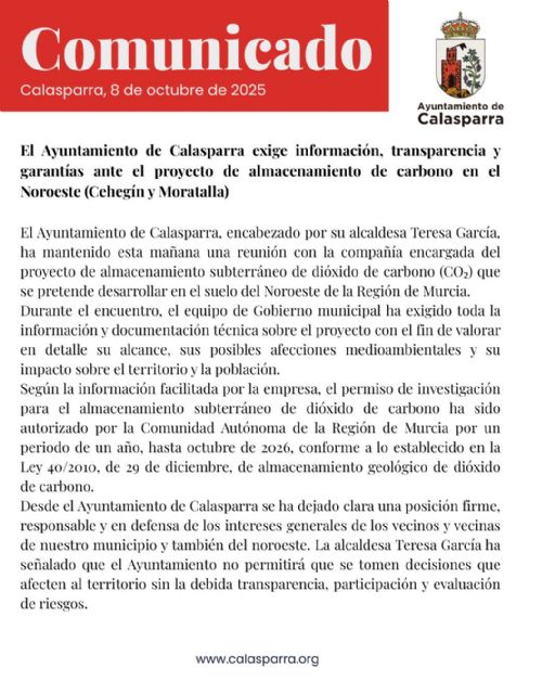 El Ayuntamiento de Calasparra exige información, transparencia y garantías ante el proyecto de almacenamiento de carbono en el Noroeste - 2, Foto 2