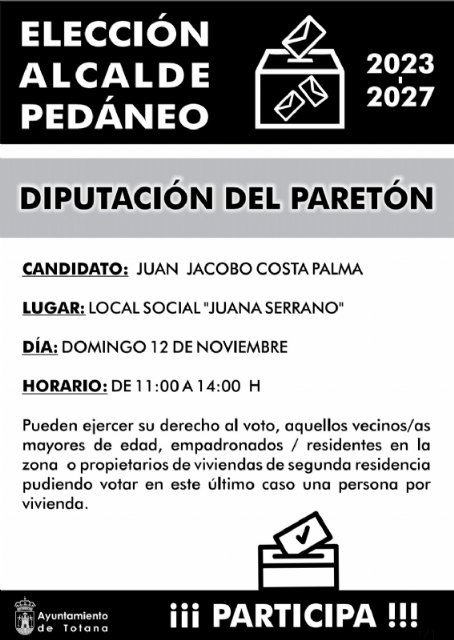 Este fin de semana comienzan las jornadas de elecciones o ratificaciones de alcaldes pedáneos 2023/2027, con las pedanías de La Huerta, Lébor y El Paretón, Foto 4