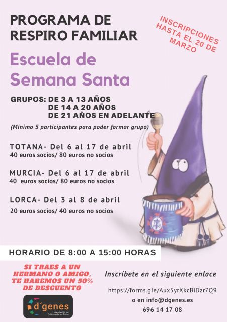 D´Genes organiza una Escuela de Semana Santa en sus delegaciones de Totana, Murcia y Lorca