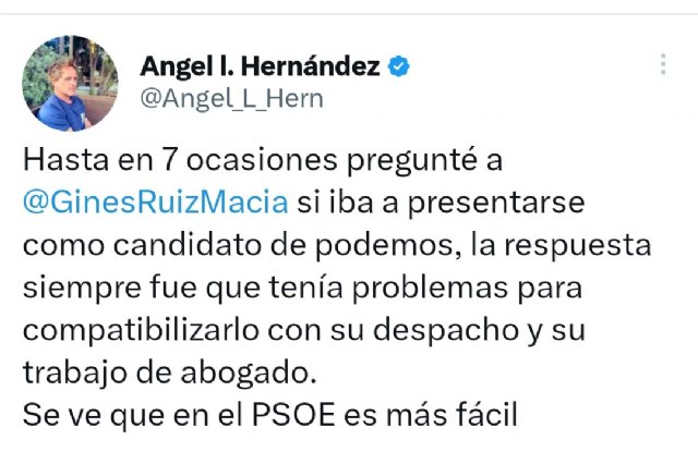 Ángel Luis Hernández: El salto de Ginés Ruiz al PSOE se estaba preparando desde hace tiempo - 1, Foto 1