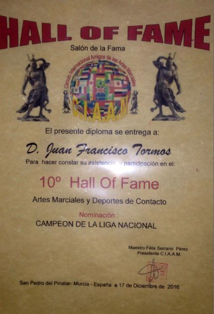 El torreño Juan Francisco Tormos entra en el Salón de la Fama del Círculo Internacional de Amigos de las Artes Marciales - 3, Foto 3