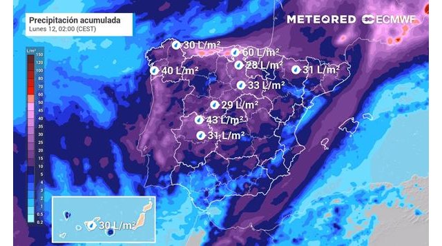 Acumulados de lluvias previstos hasta la madrugada del lunes., Foto 1