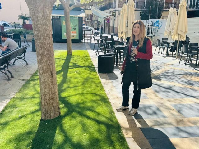 El Gobierno de Lorca renueva el césped artificial de los parterres de Avenida Presidente Adolfo Suárez y de la Plaza de San Vicente - 2, Foto 2