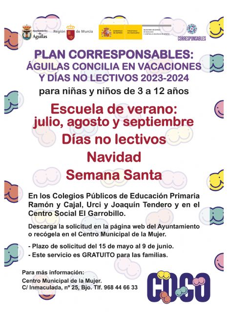 El próximo 15 de mayo se abre el plazo de solicitudes para el Programa Corresponsables Águilas concilia en vacaciones y días no lectivos 2023-2024 - 1, Foto 1