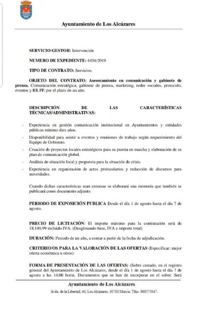 El PP denuncia que el Ayuntamiento de Los Alcázares exige 10 años de experiencia sin titulación alguna para un contrato de prensa y asesoramiento del alcalde - 1, Foto 1