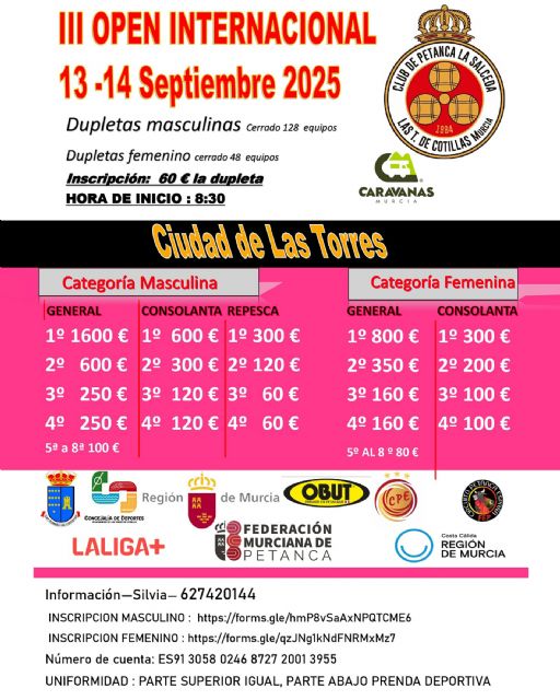 El III Open Internacional de Petanca de Las Torres de Cotillas repartirá más de 7.000 euros en premios - 1, Foto 1
