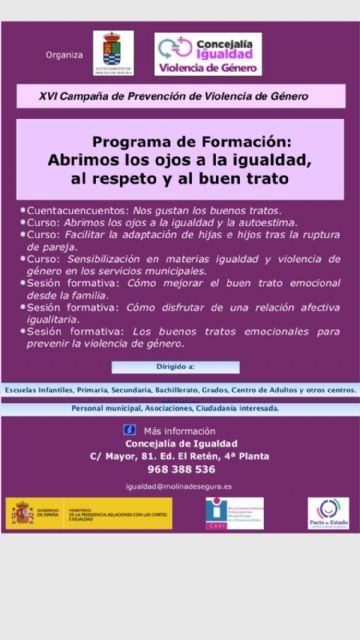 El Ayuntamiento de Molina de Segura desarrolla el programa de formación Abrimos los ojos a la Igualdad, al respeto y al buen trato durante el último cuatrimestre de 2019 - 1, Foto 1