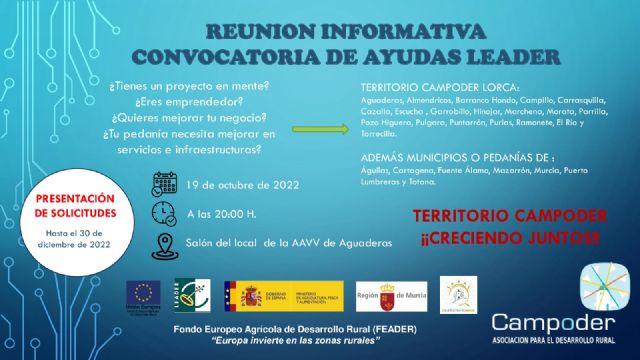 El local social de Aguaderas acoge, el 19 de octubre, una sesión informativa sobre la convocatoria Campoder Ayudas Leader 2022 y cómo beneficiarse de ellas - 1, Foto 1