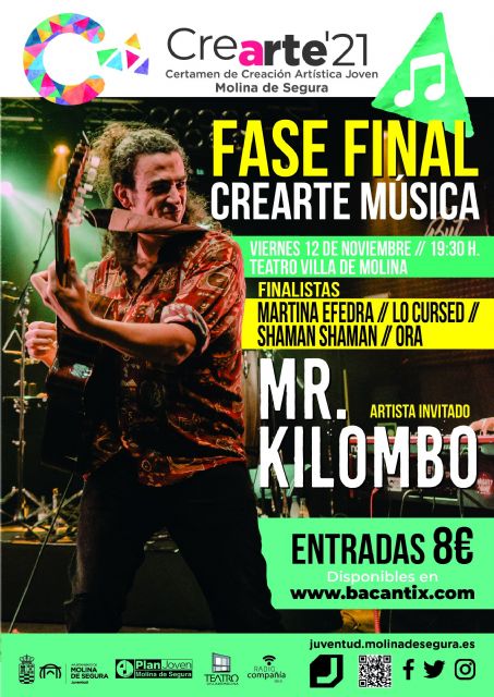 La fase final de la modalidad de música del Certamen de Creación Artística Joven CREARTE 2021 de Molina de Segura se celebra el viernes 12 de noviembre con MR. KILOMBO como artista invitado - 1, Foto 1