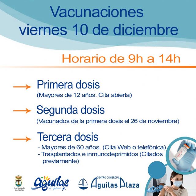 Centro Comercial Águilas Plaza acogerá mañana viernes una nueva jornada de vacunaciones masivas contra la COVID - 1, Foto 1