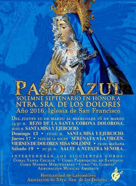 El sábado se celebrará la imposición de medallas a los mayordomos del Paso Azul en la iglesia de San Francisco - 1, Foto 1