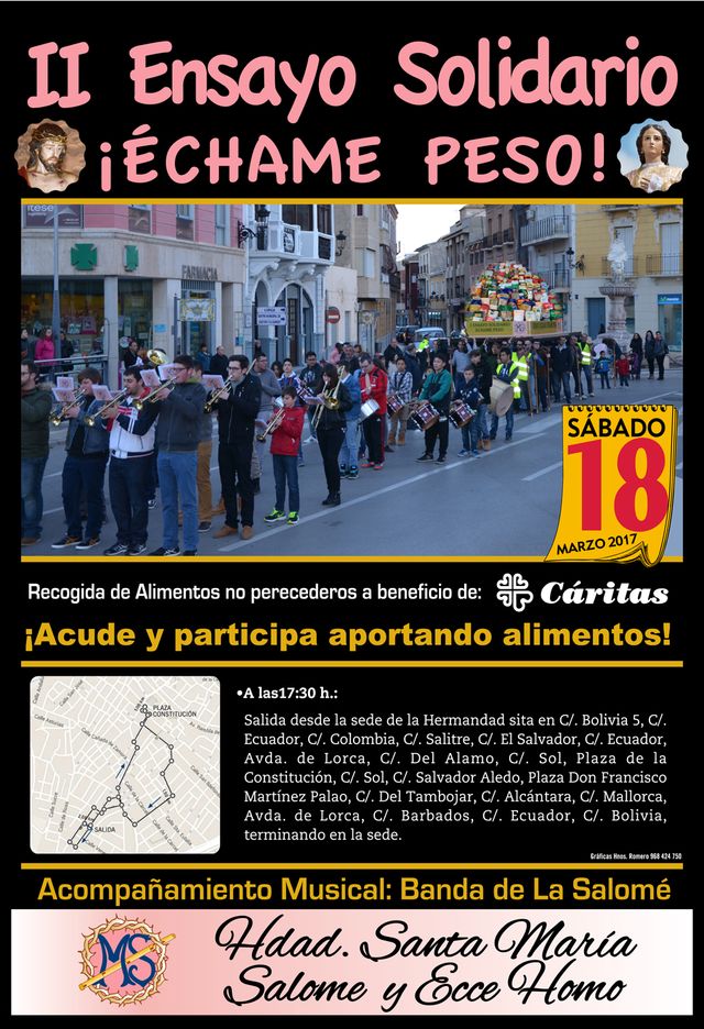 El II ensayo solidario Échame peso, organizado por la Hermandad de Santa María Salomé, tendrá lugar mañana sábado 18 de marzo, Foto 1
