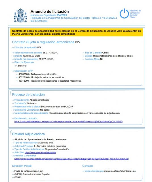 El Ayuntamiento de Puerto Lumbreras saca a licitación las obras de construcción de un ascensor en el antiguo Colegio Sagrado Corazón - 1, Foto 1