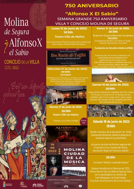 Molina de Segura celebra el lunes 13 de junio el acto institucional por el que se conmemora el 750 aniversario de su constitución como Concejo y Villa - 1, Foto 1