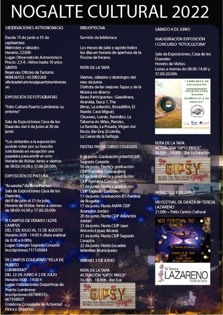 Más de cuarenta actividades componen la programación Nogalte Cultural de Puerto Lumbreras para este verano - 2, Foto 2