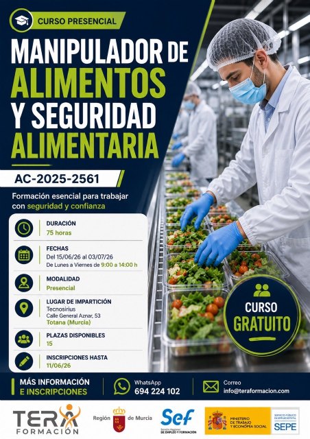 Totana acoge en un curso gratuito de Manipulador de Alimentos y Seguridad Alimentaria con 15 plazas disponibles - 2, Foto 2