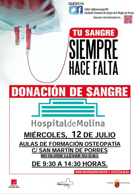 #tiposdesangre 12 de julio: Campaña de donación de sangre en el Hospital de Molina - 1, Foto 1
