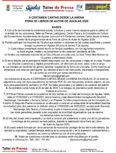 Águilas acogerá los días 6 y 7 de agosto la I edición de la Feria del Libro de Autor - 1, Foto 1