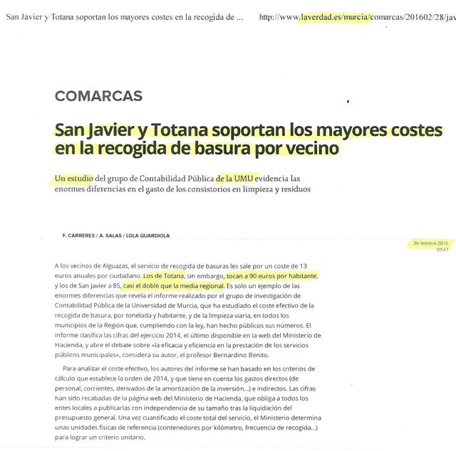 Cebag ratifica que Totana es el municipio de la Región más caro en el coste por vecino de la recogida de basura, Foto 3