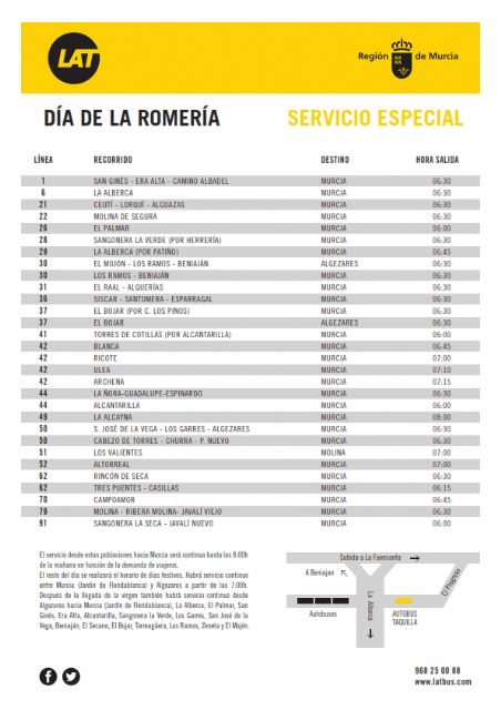 Servicios especiales de Autobuses LAT para el día de la Romería 2018 - 1, Foto 1
