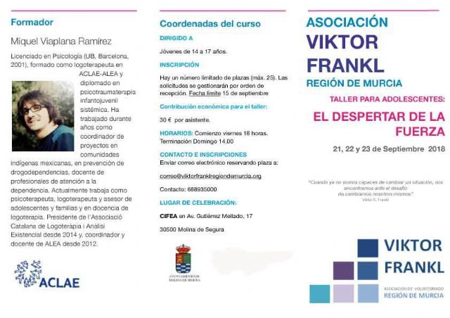 La Concejalía de Juventud de Molina de Segura colabora con la Asociación Viktor Frankl Región de Murcia en la organización del taller para adolescentes El despertar de la fuerza - 1, Foto 1
