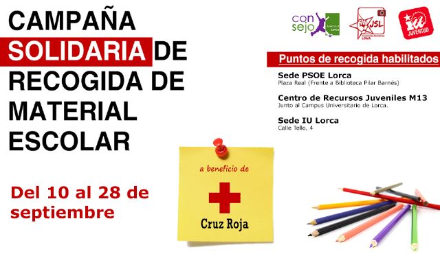Jóvenes de Lorca se unen por segundo año consecutivo en una campaña solidaria de recogida de material escolar a beneficio de Cruz Roja - 2, Foto 2