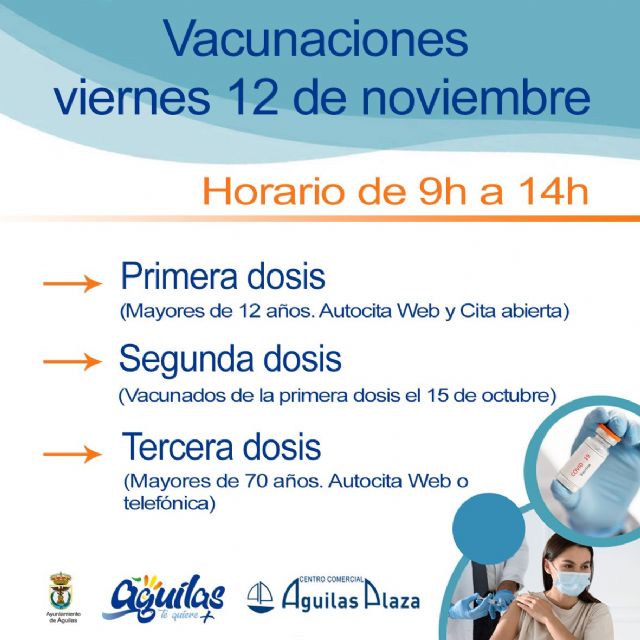 Águilas Plaza acogerá el viernes una nueva jornada de vacunaciones contra la COVID - 1, Foto 1